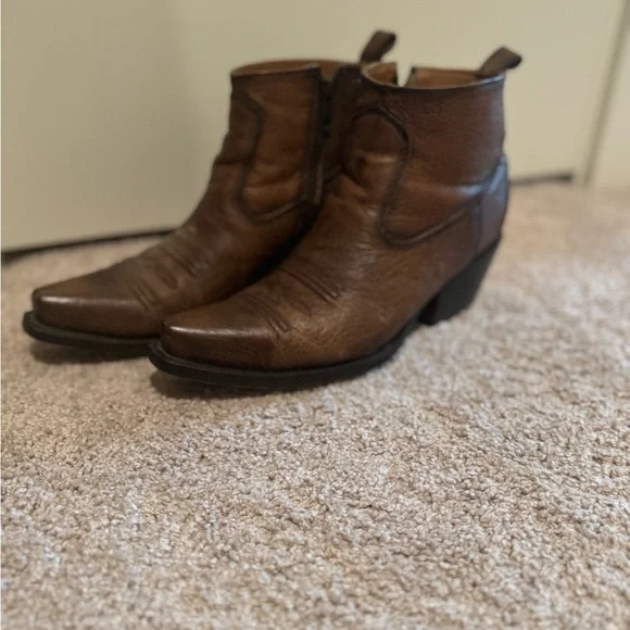 Lucchese Brown Leather Ankle Booties - Picture 3 of 6